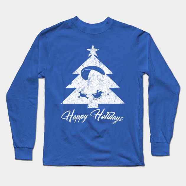 Happy Holidays - Paragliding Santa - Christmas Tree Long Sleeve T-Shirt by TheWanderingFools